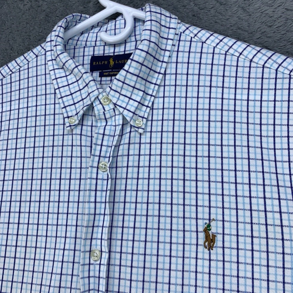 Ralph Lauren Classic Fit‎ Oxford Shirt XL Windowpane Check White Blue Flesh Pony